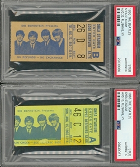 Lot of (2) The Beatles Ticket Stubs From 1965 & 1966 Shea Stadium Performances (PSA Authentic)